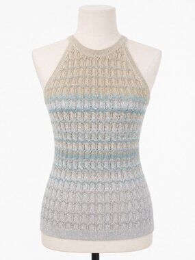 NWOT Ann Taylor Shimmery Ombré Chevron Knit Top Blue Cream Size M
